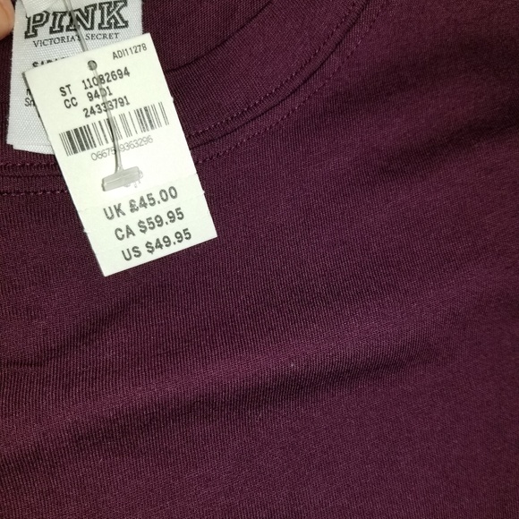 VS PINK burgundy tee with glitter and rhinestones - Picture 4 of 4